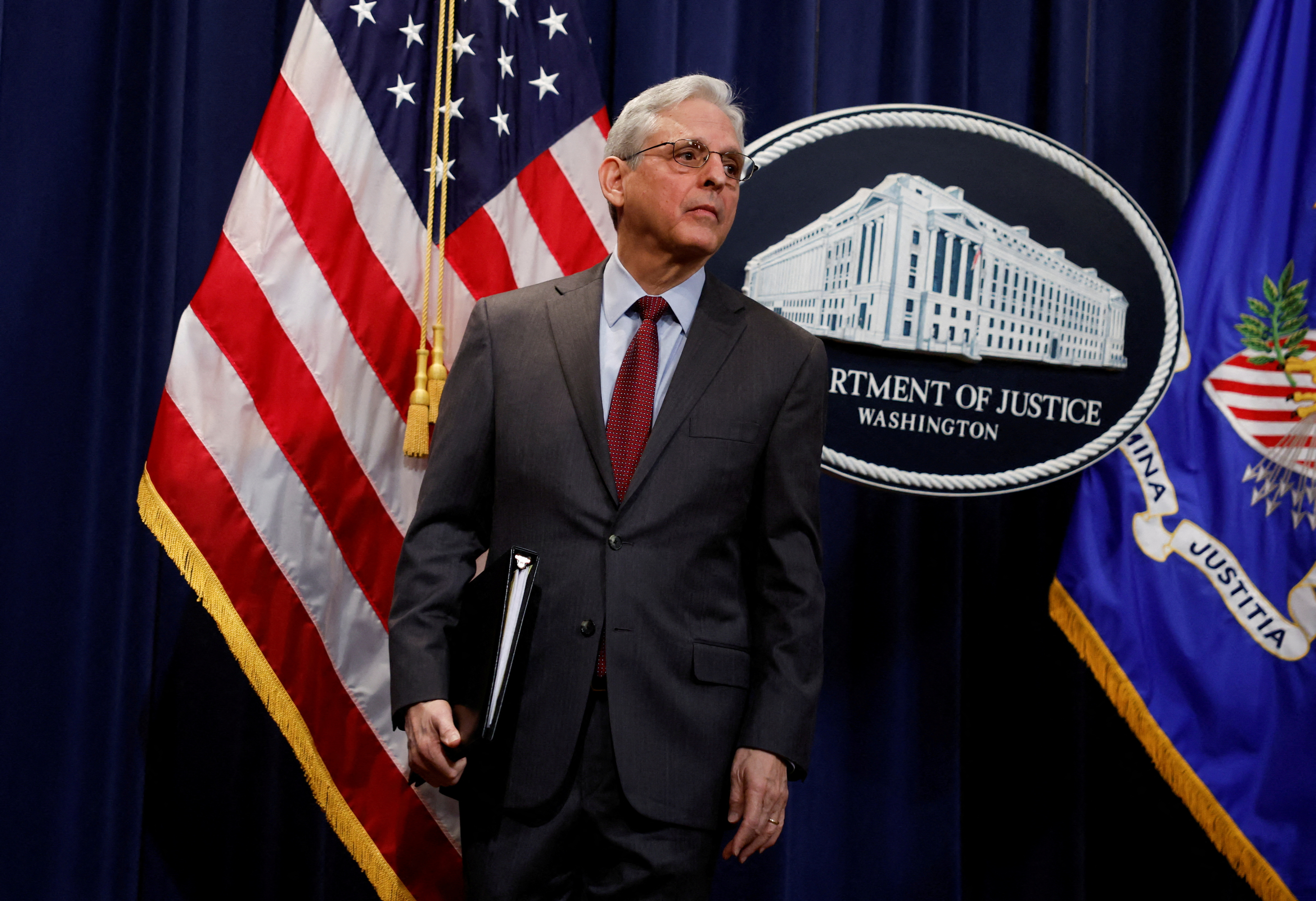 U.S. Attorney General Merrick Garland makes announcement on JetBlue-Spirit merger at the Justice Department in Washington