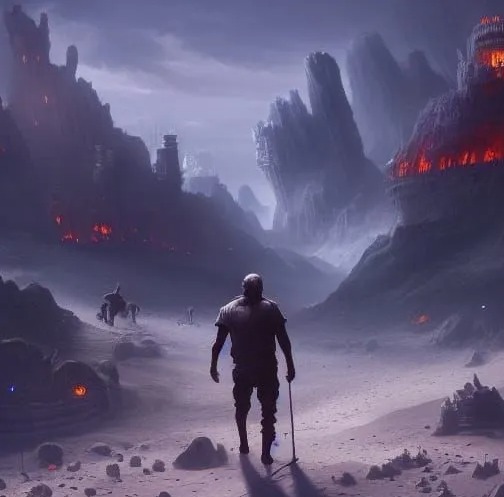 The AI produced this chilling image when asked for the 'last man on Earth' The AI produced this chilling image when asked for the 'last man on Earth'